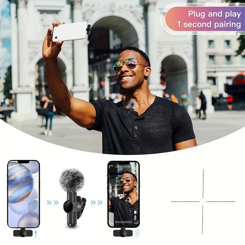 Wireless Lavalier Microphone with Windproof Cover - Pro Audio for iPhone & Android