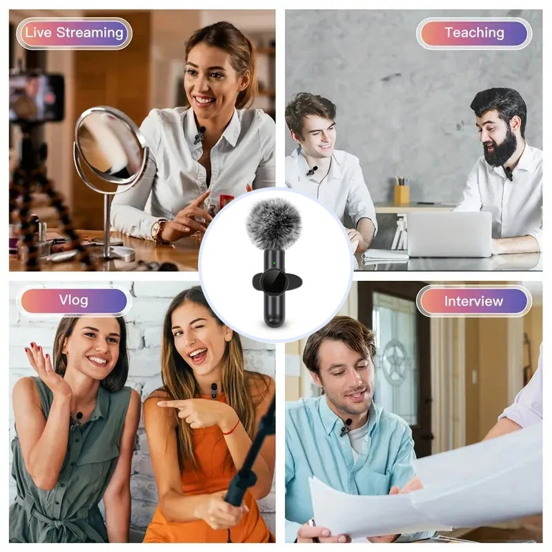 Wireless Lavalier Microphone with Windproof Cover - Pro Audio for iPhone & Android